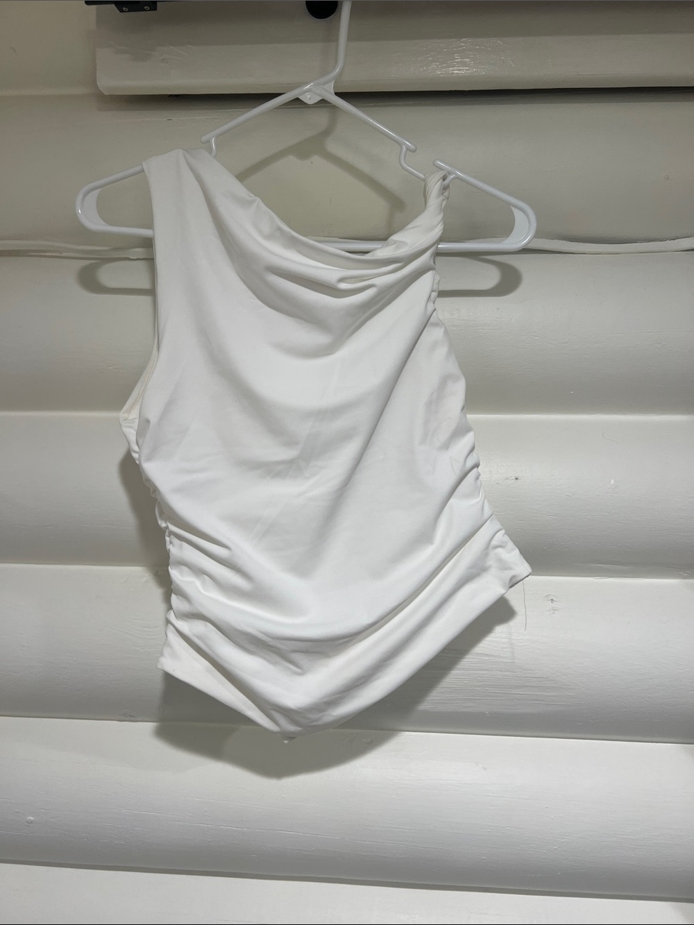 SHEIN White Asymmetric Drape Ruched Camisole